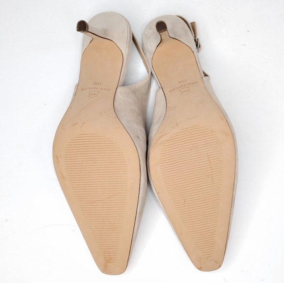 Ann Taylor Women's Nude Suede Strap Pointed Toe Dress Low Kitten Heels Size 11M - Picture 7 of 13